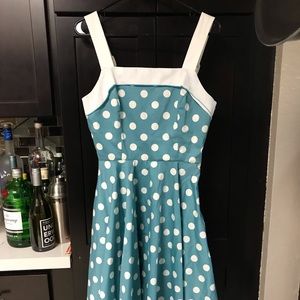 Pinup Girl Clothing Blue Golightly Polka Dot Dress